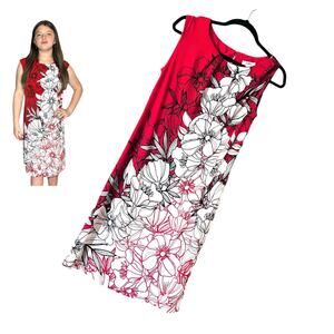 CATO Hawaiian DRESS Womens MED Red White Hibiscus Flowers Sun Slip Sleeveless